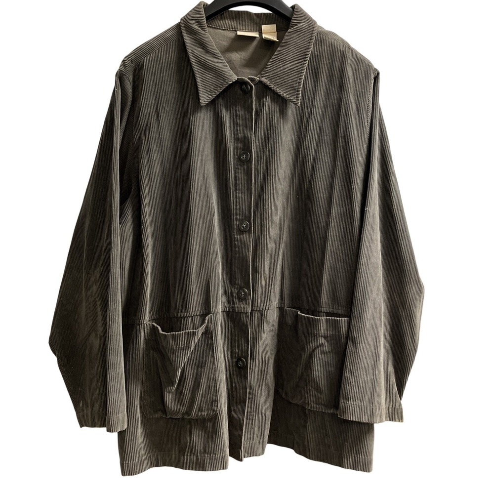 L.L. Bean Women's Olive Green Corduroy Button-Down Shirt Jacket